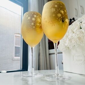Elegant Gold Snowflake Raindeer Gold Tall  Wine Glasses